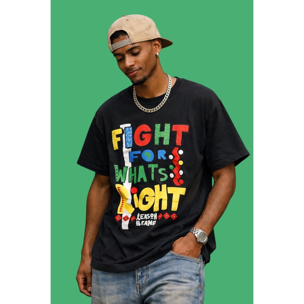 Colorful Graphic T-Shirt Y2K 90s Style Sz L Fight For What's Right Bold‎ Colors